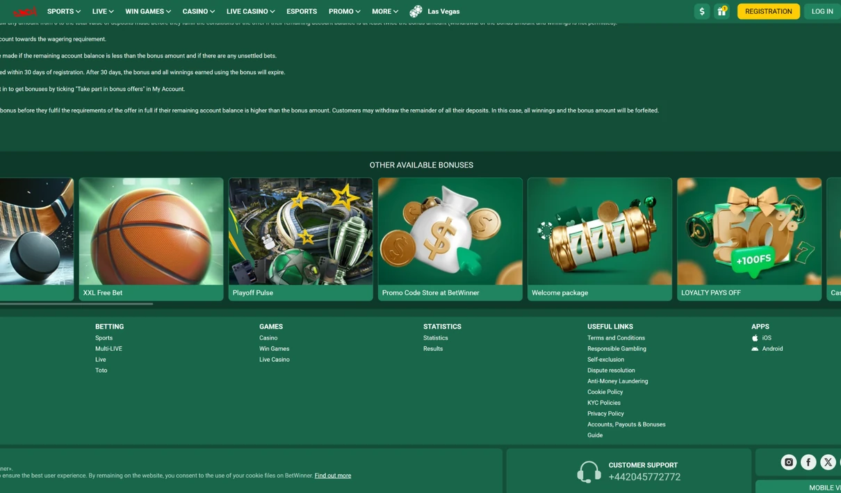 Betwinner bonuses